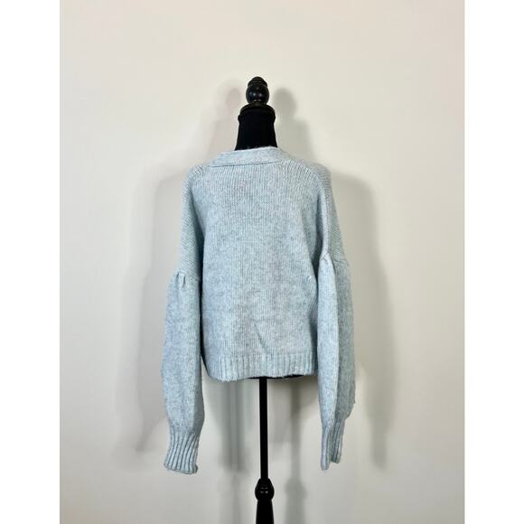 Zara‎ Blogger Fav Knit Cardigan Sweater in Blue Large Jewel Bow Rhinestone Knit - Picture 3 of 8